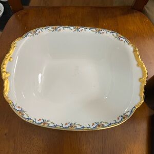 Gold and White Floral Trimmed Serving Bowl